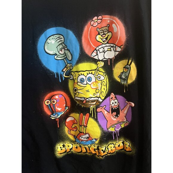 Nickelodeon Tops - SpongeBob SquarePants Graphic Black Crew Neck T-Shirt Adult Nickelodeon 3XL